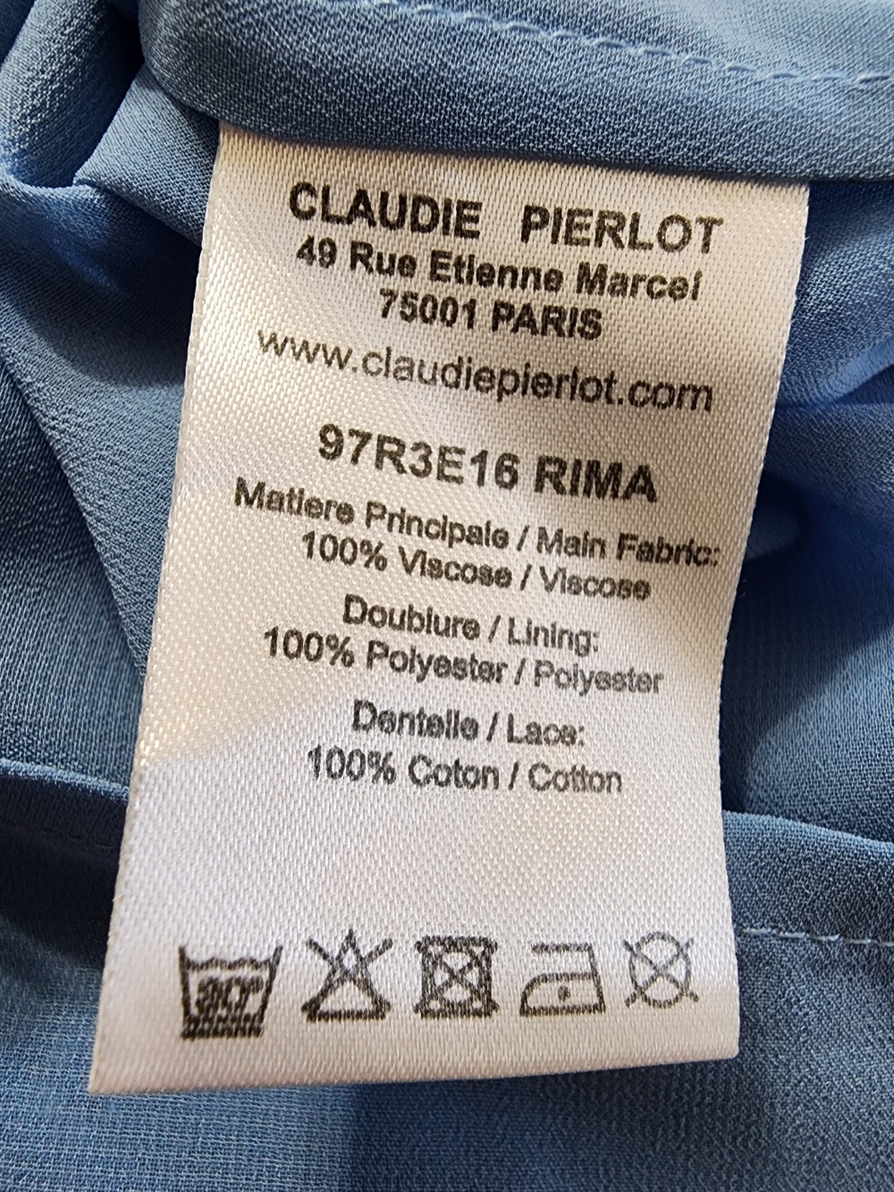 Claudie Pierlot RIMA Blue Ruffle Crochet Lace Dress FR 40 US 8 - Picture 12 of 13